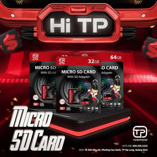 Thẻ nhớ MicroSD cao cấp Hi TP. Class 10, tốc độ 100Mb/s. Dung lượng tới 128GB
