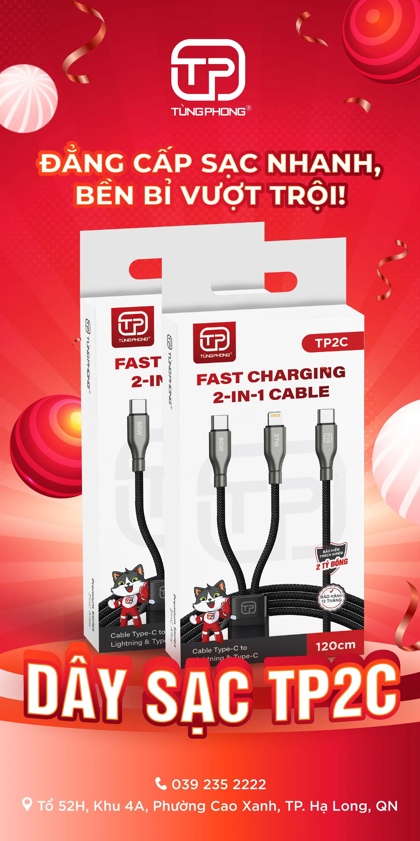 Dây Cáp Sạc TP2C Dây Dù Mềm Cao Cấp 2 Đầu