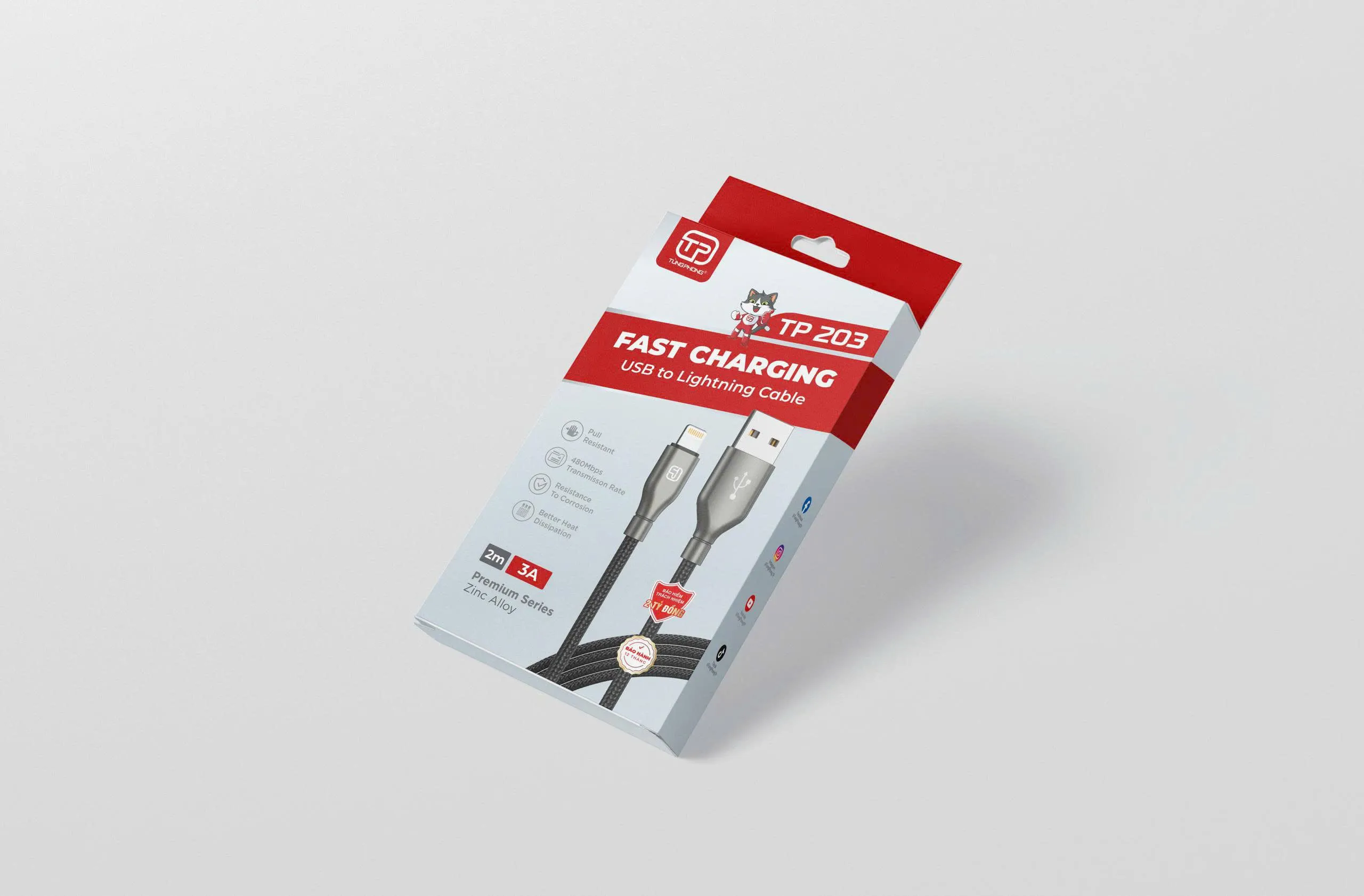 Dây Sạc TP203 - Cáp Dây Dù 2m. Cổng USB-Lightning