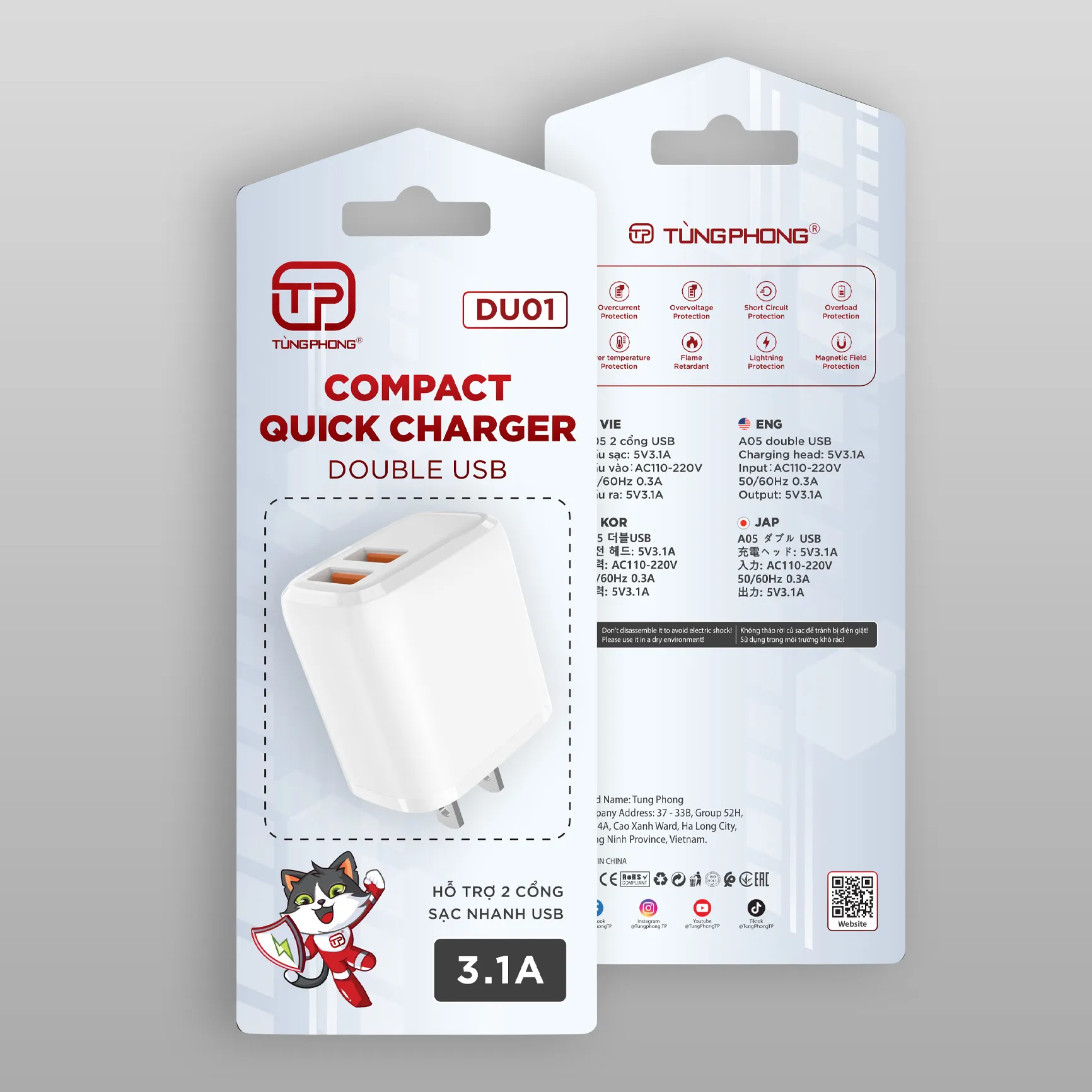 CỦ SẠC DU01 – 2 CỔNG USB, AN TOÀN VÀ TIỆN LỢI