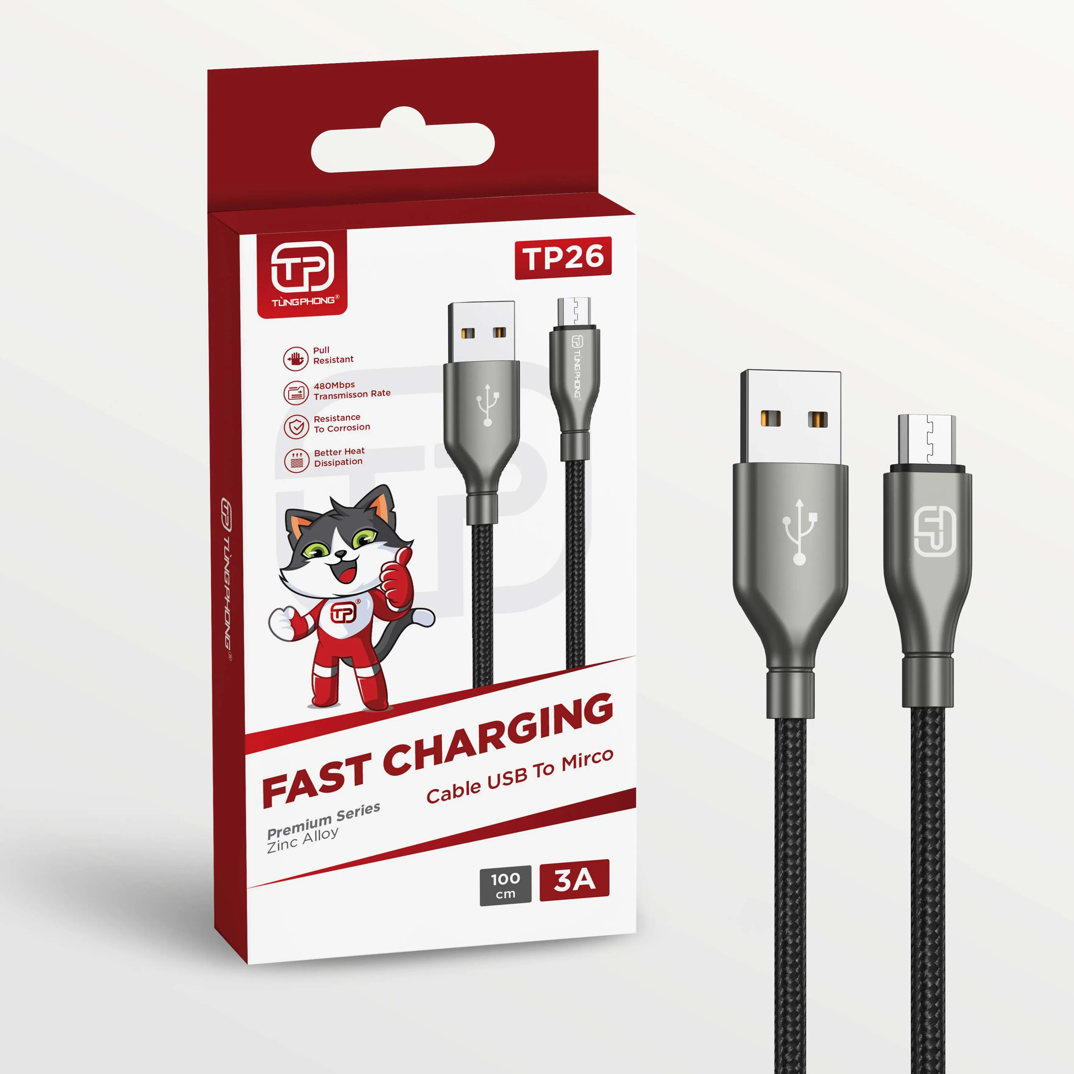 DÂY CÁP SẠC TP26. CỔNG MICRO-USB. DÂY DÙ CHỐNG RỐI