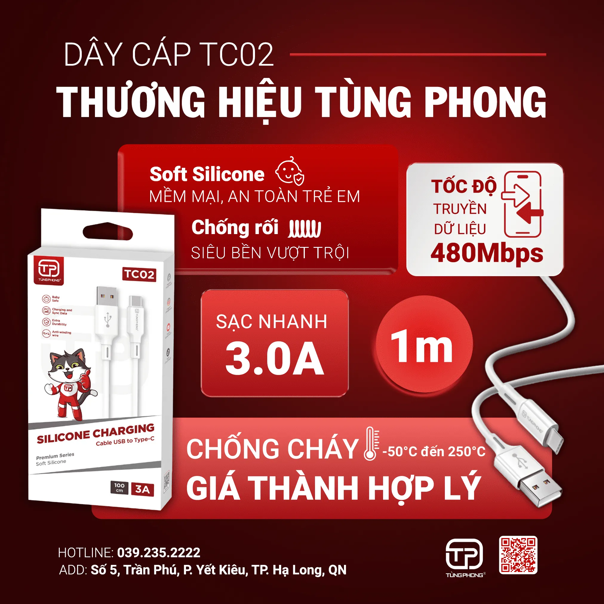 DÂY CÁP SẠC TC02. CHẤT LIỆU SILICONE. ĐẦU USB-C