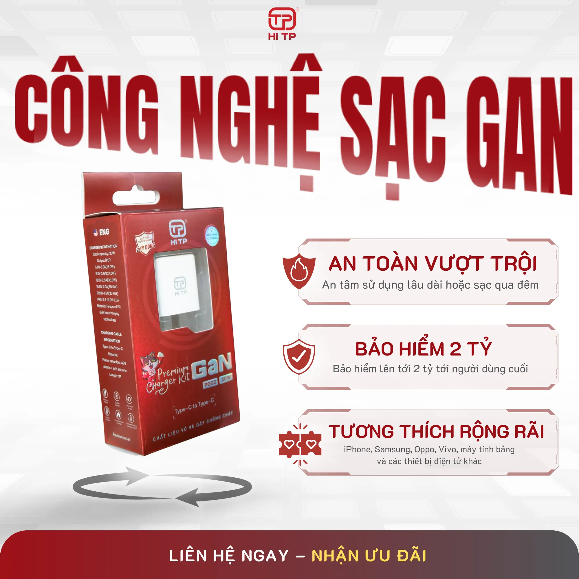 Bộ Sạc PG02 - Sạc Nhanh Chuẩn PD 30W, Type C-C, HiTP