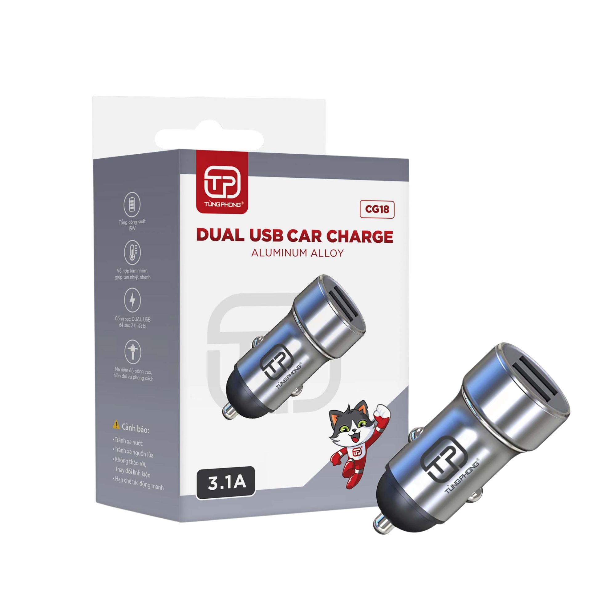 TẨU SẠC Ô TÔ CG18 - HAI CỔNG USB. SẠC NHANH 3.1A