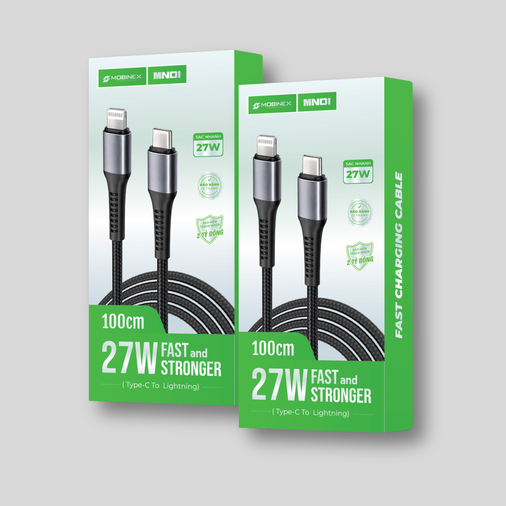 Cáp sạc Mobinex MN01. Công suất tới 27W. Chuẩn Type-C to Lightning