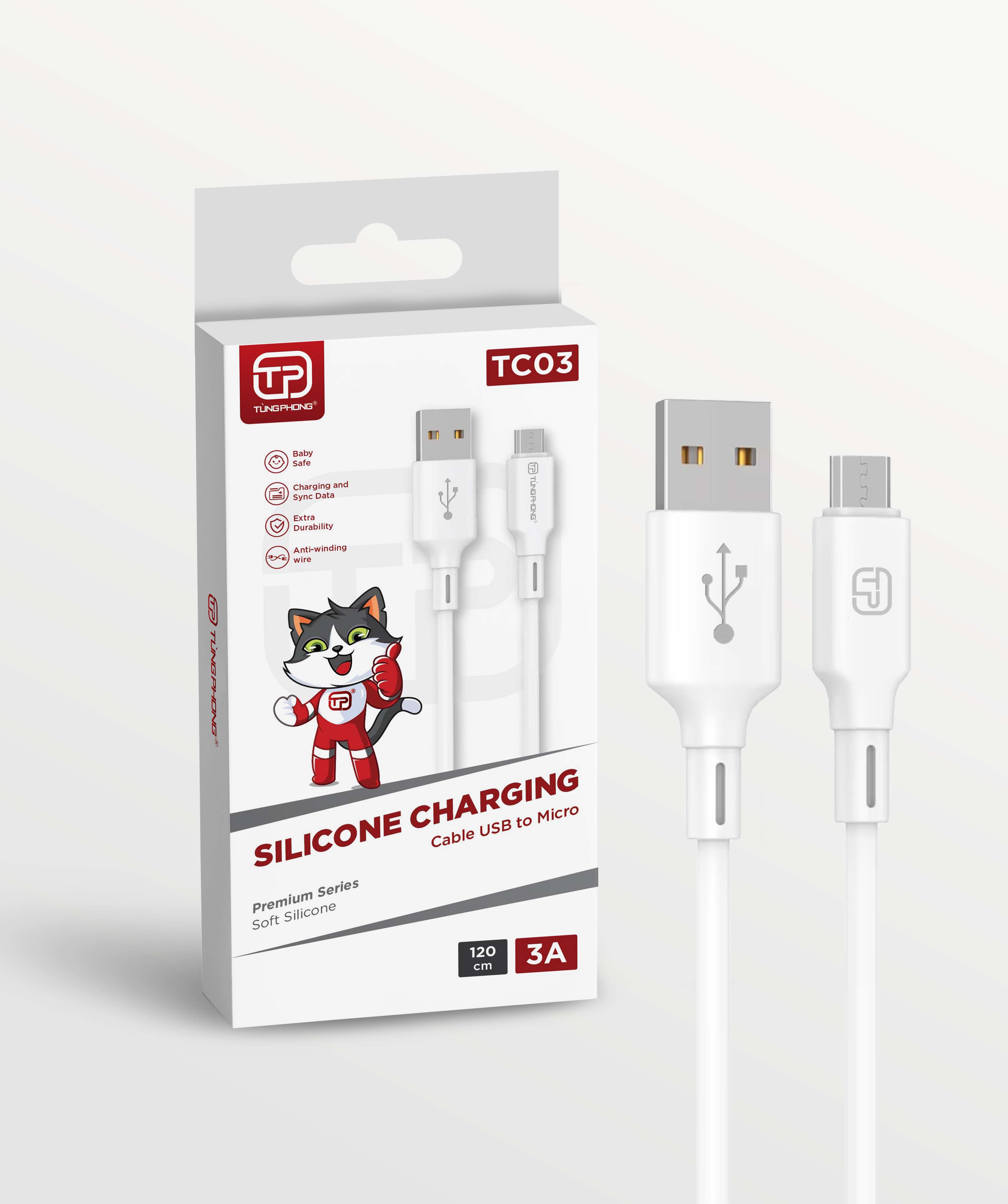 DÂY CÁP SẠC TC03 - SILICONE TC PREMIUM SERIES – HỖ TRỢ SẠC 3A