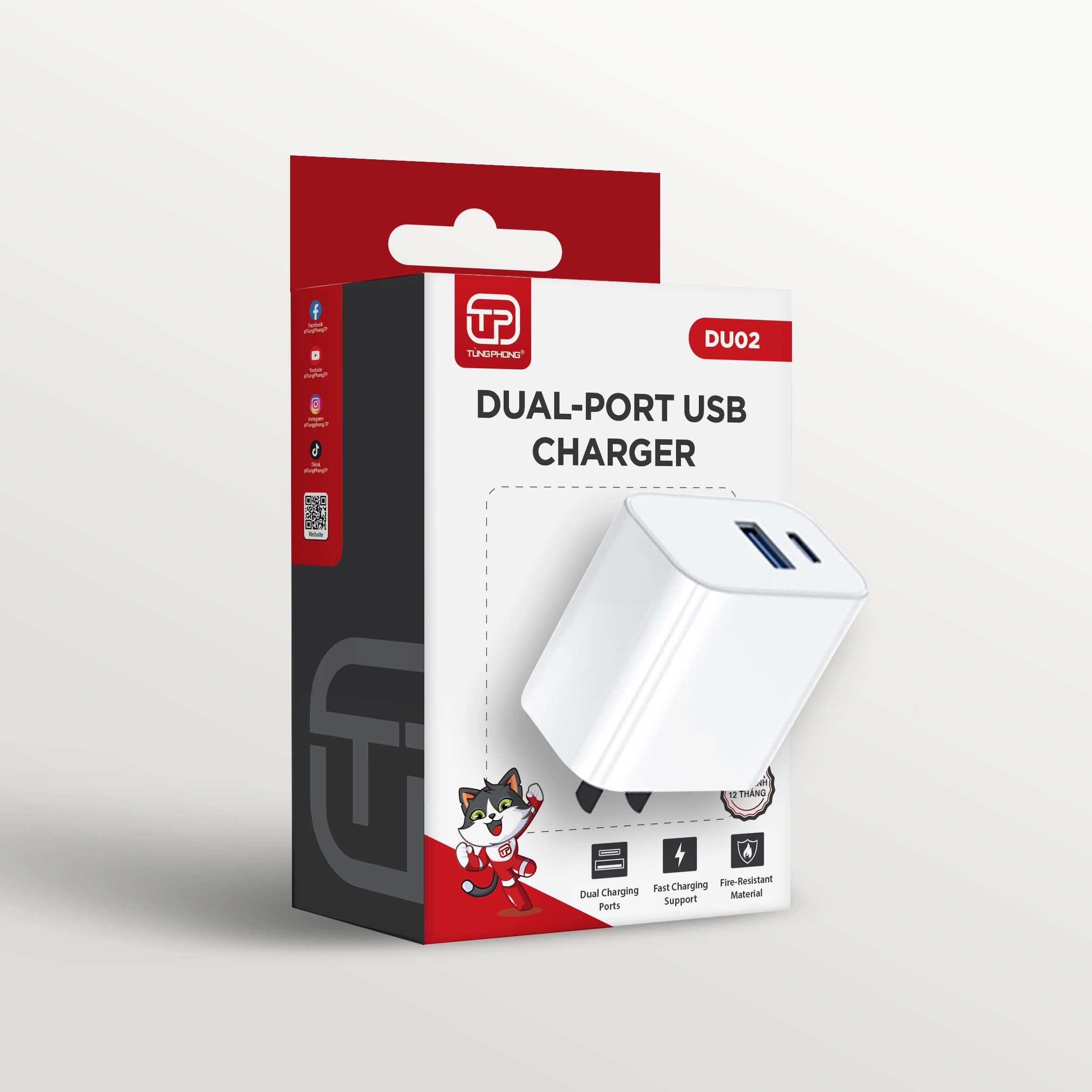 CỦ SẠC DU02 - HAI CỔNG SẠC USB-A, TYPE C 20W. ĐA NĂNG, AN TOÀN VƯỢT TRỘI