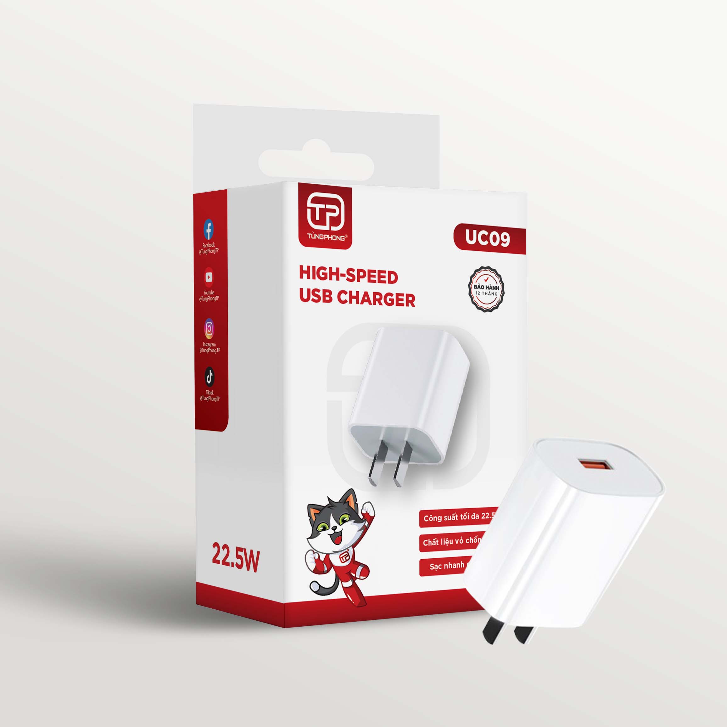 CỦ SẠC UC09 - CHỐNG QUÁ TẢI NHIỆT. CÔNG SUẤT 22.5W